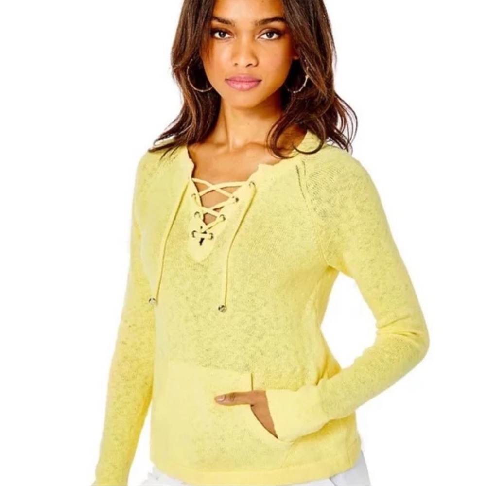 Lilly Pulitzer Harrietta Yellow Light Weight Sweater W/pocket Sz Lg-NWTS